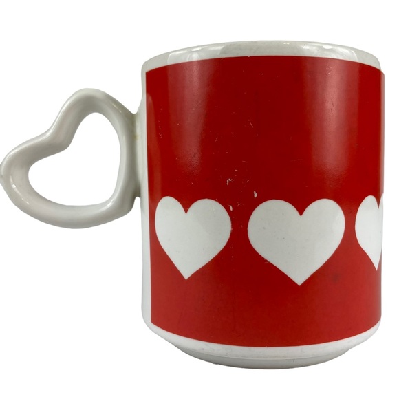 Vintage Valentines Heart-shaped Handle Unique Coffee Mug Cup Tea Love Red White - Picture 12 of 12
